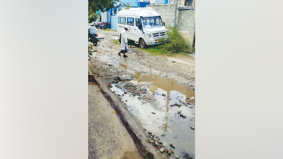 Sewage water inundates road in Udayagiri