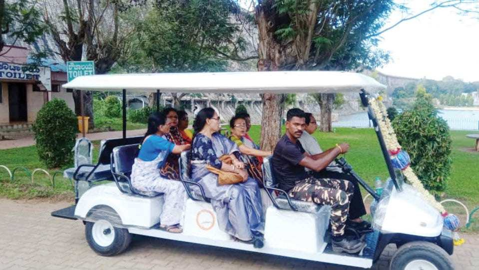 Battery-operated vehicle at Brindavan Gardens