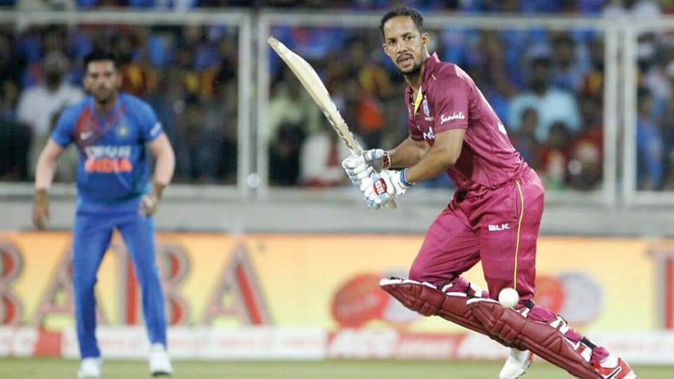 Lendl Simmons’ unbeaten fifty helps West Indies level series with eight-wicket win over India