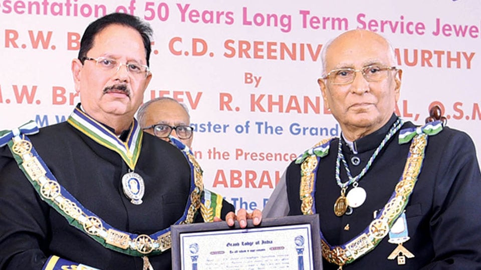 Dr. C.D. Sreenivasa Murthy honoured with Service Jewel Award by Freemasons Lodge