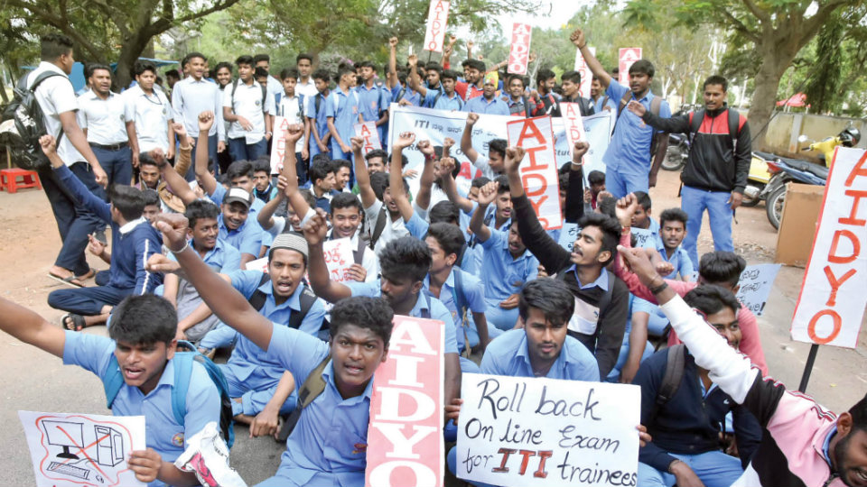 ITI students stage dharna against online exam