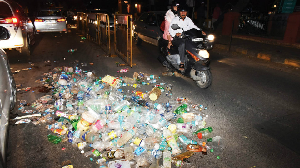 Heap of empty plastic bottles poses traffic bottleneck