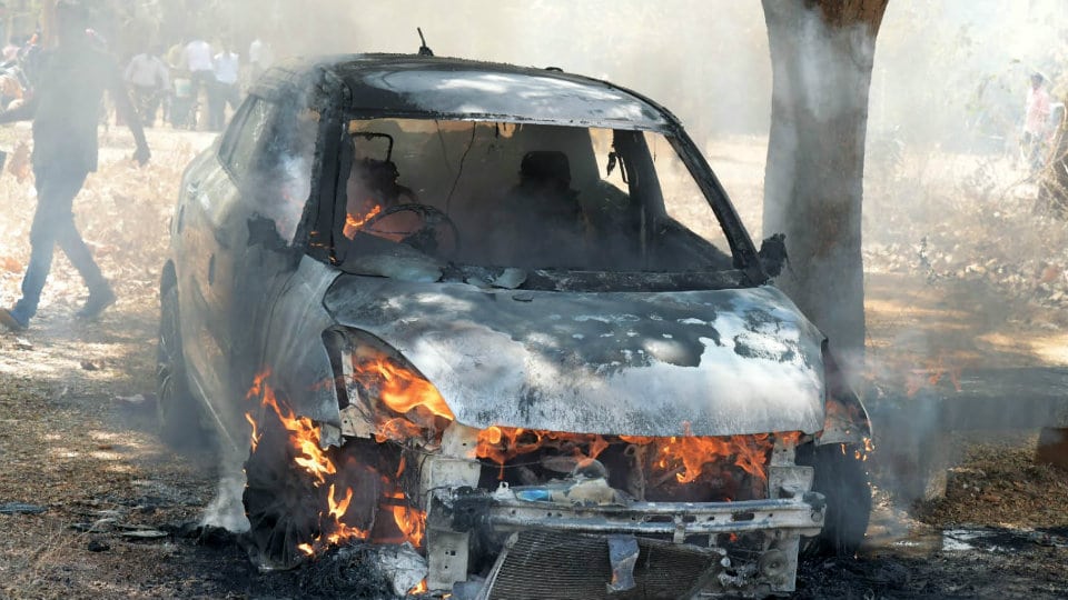 Car on fire at Vasanth Mahal