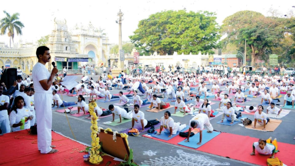 Hundreds perform Mass Suryanamaskara