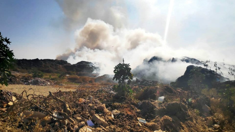 Up in smoke: Vidyaranyapuram Sewage Farm landfill catches fire