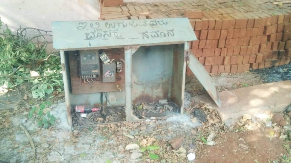 Electric meter box posing danger on Ramana Maharshi Road