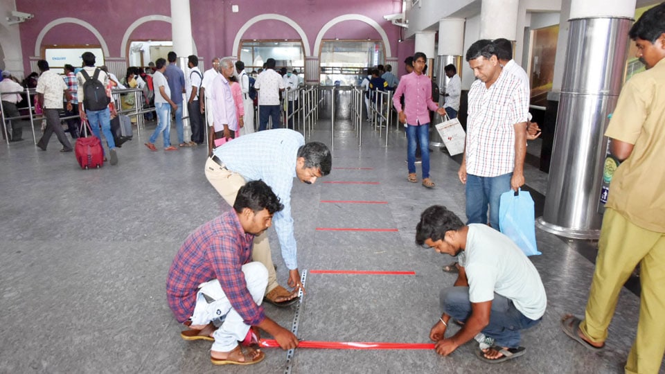 Maintain safe distance at Railway ticket counters
