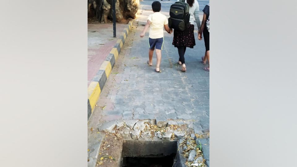 Uncovered drain posing danger near Shanthala Theatre