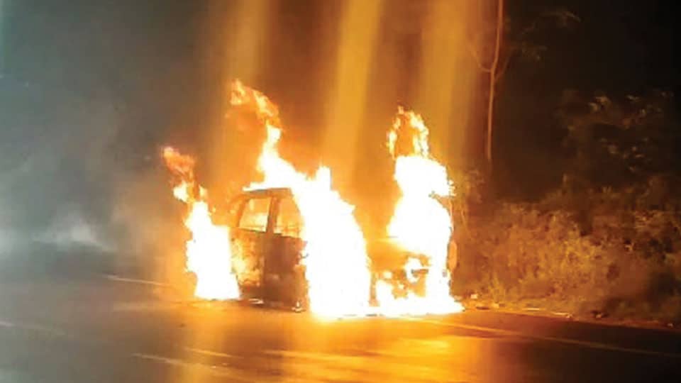 Miraculous escape for family as moving car catches fire