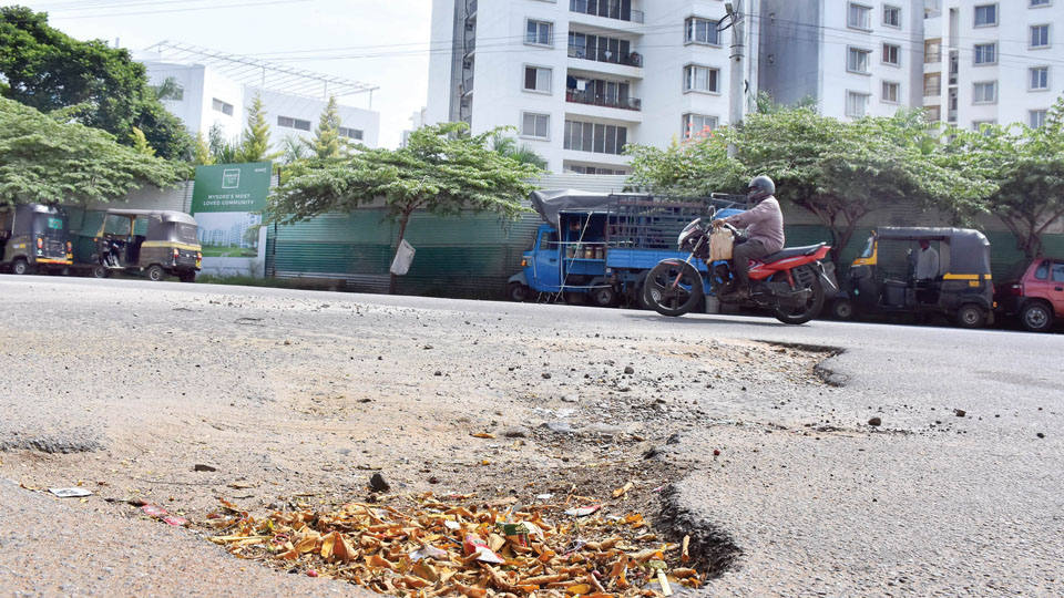 When will this crater-like pothole in Yadavagiri be repaired?
