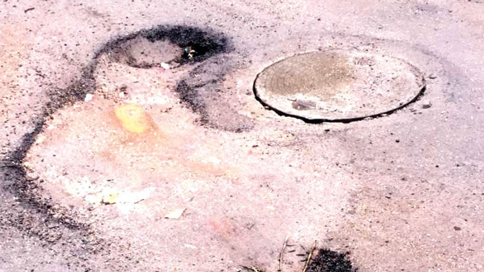 Manhole behind Lakshmi Theatre on the verge of collapse