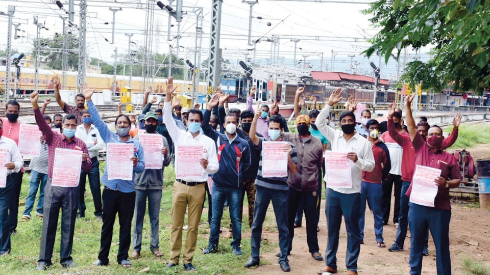 Railway employees stage protest against privatisation