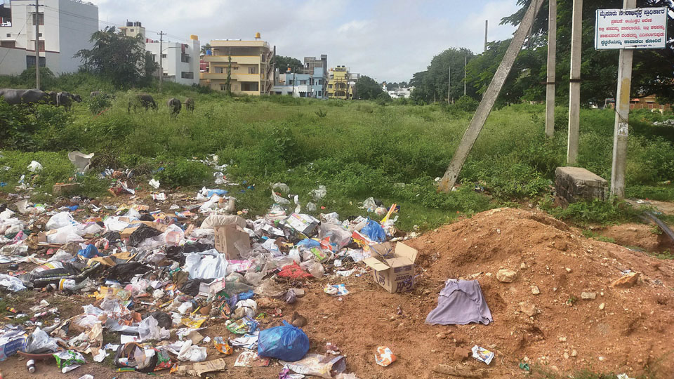 Garbage dumping continues at Vijayanagar ‘E’ Block despite warnings by MUDA
