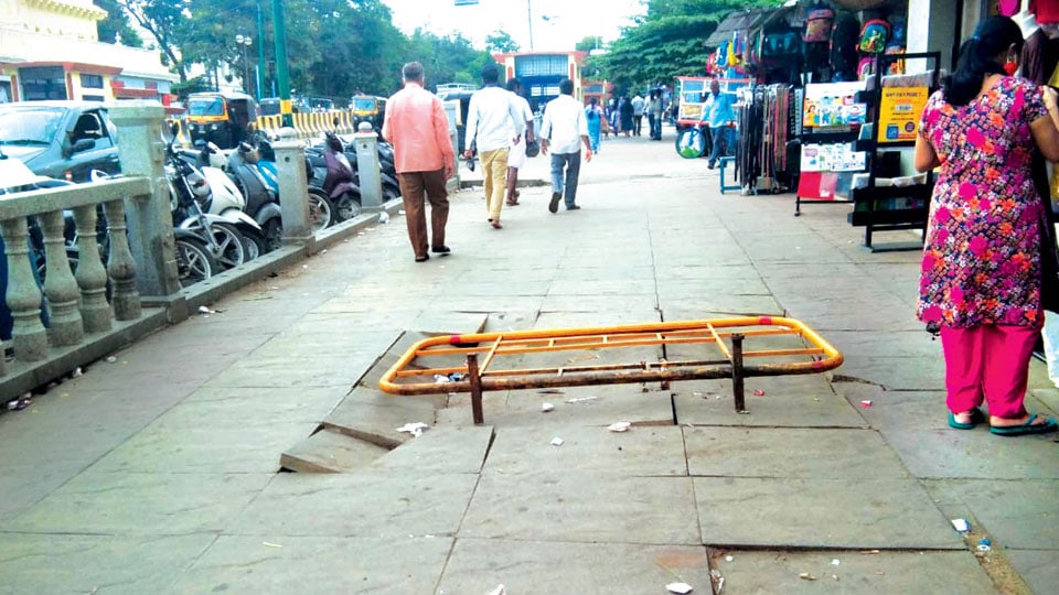 Sayyaji Rao Road footpath posing danger to pedestrians
