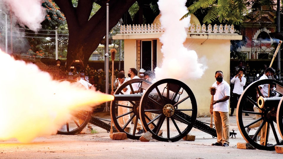 Second phase of Cannon Drill for Dasara elephants, horses
