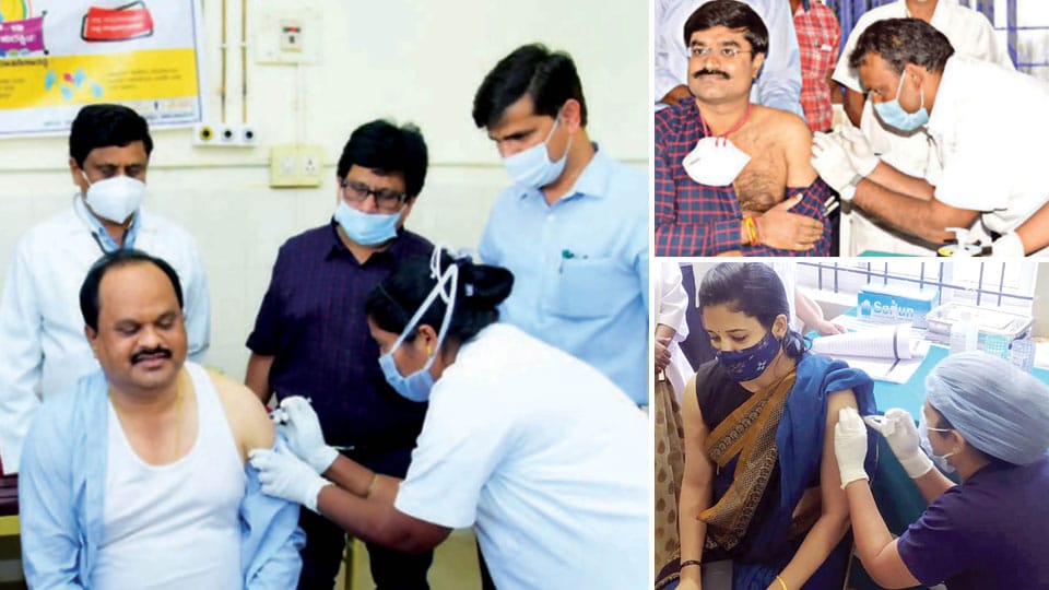 DCs vaccinated: Mysuru, Mandya and Chamarajanagar DCs prompt staff to take the jab