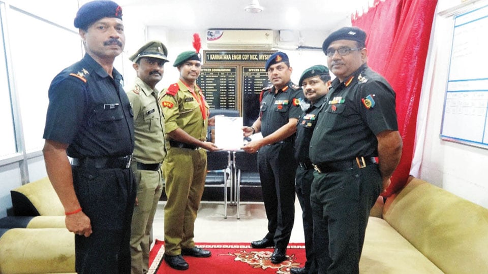 NCC Army Wing Cadet Conferred with Chief Minister Commendation Card