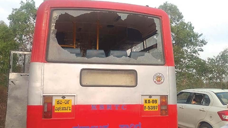 Stones pelted at six KSRTC buses in Hunsur, two held