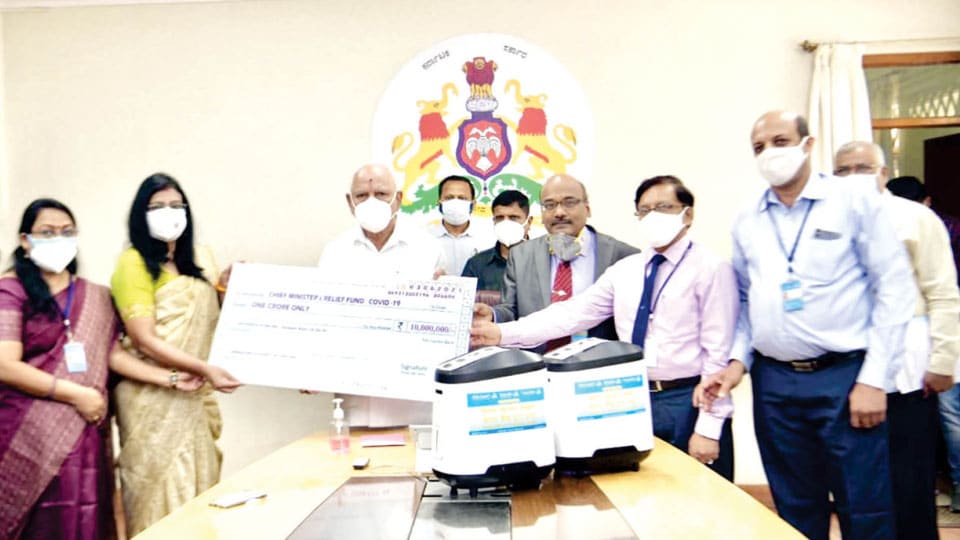 Canara Bank donates 50 Oxygen Concentrators, Rs. 1 crore to CM’s Relief Fund