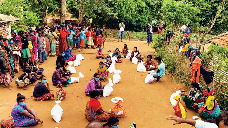 Grocery kits distributed to tribal hamlets at Nagarahole National Park