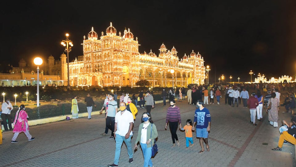 Mysore Palace illuminated after a three-month gap