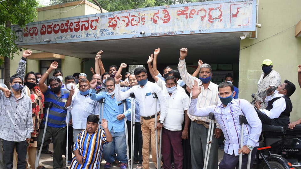 Physically challenged persons protest