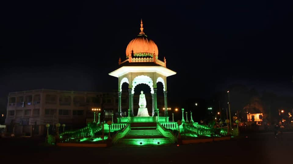 K.R. Circle, Mysore Airport illuminated in Tricolour