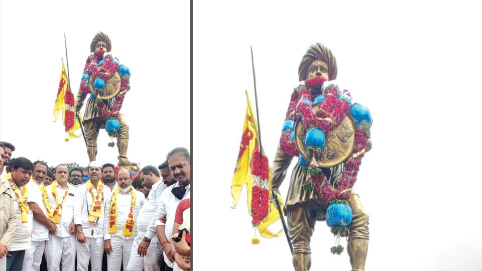 Warrior Sangolli Rayanna statue unveiled at Kurubarahalli Circle
