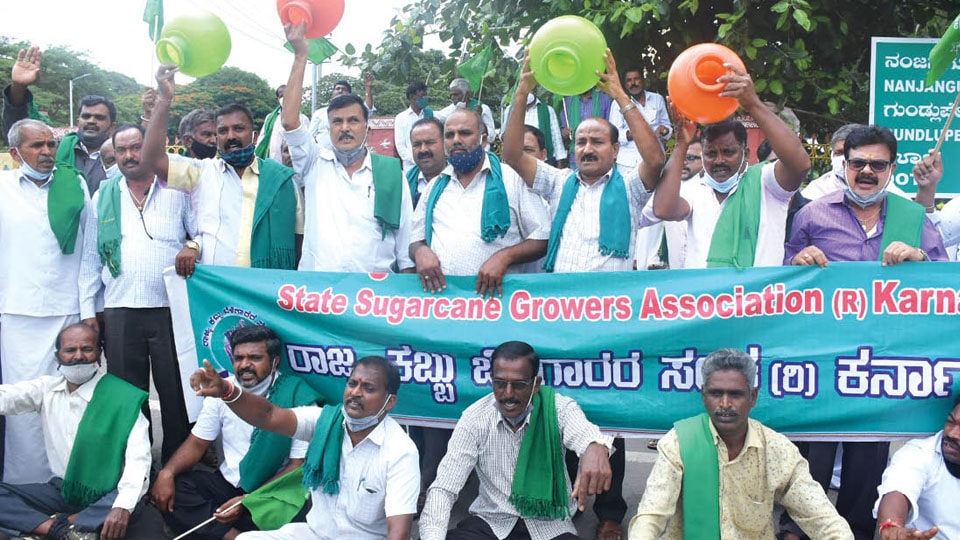 Empty pot protest by farmers demanding implementation of Mekedatu project