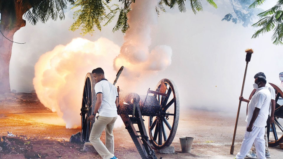 Cannon firing drill for Dasara jumbos begins
