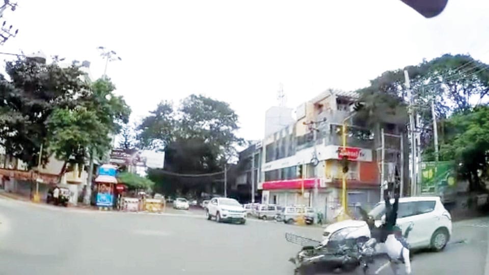 Bike-car collision video at Panchavati Circle goes viral