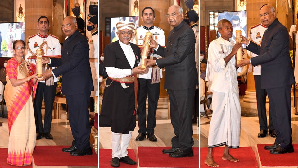 President presents Padma Awards – 2021: Sudharma Editor Jayalakshmi, Hockey champ Dr. M.P. Ganesh and 117 others receive highest civilian honours