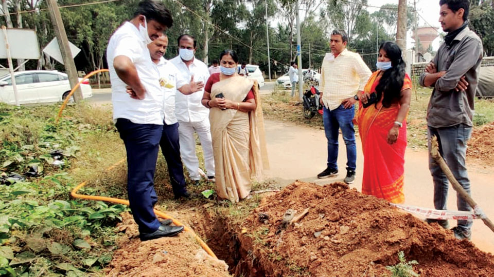 Mayor visits piped gas  project in Tumakuru