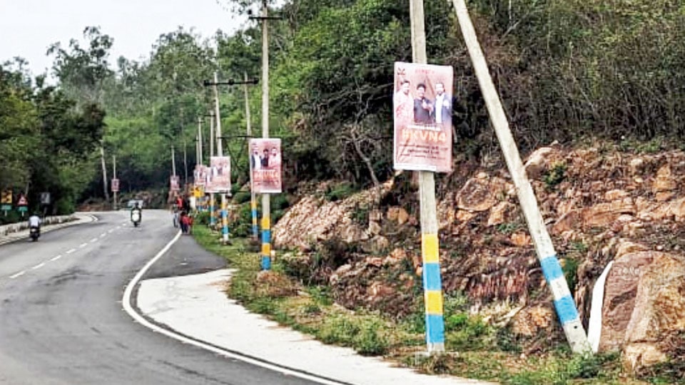 Now, flex banners deface Chamundi Hill Road