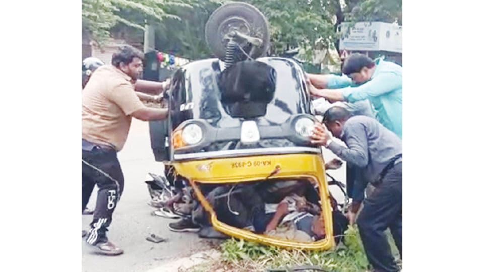Miraculous escape for passengers as auto topples