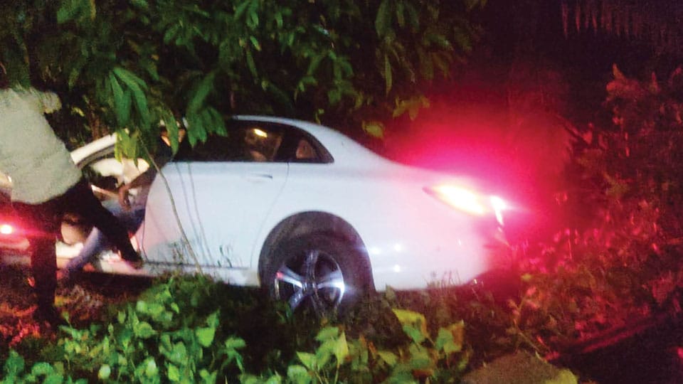 Miraculous escape for Sudhakar Shetty as car falls into ravine