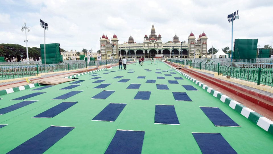 Red and green carpets, blue Yoga mats await VVIPs, public at Palace
