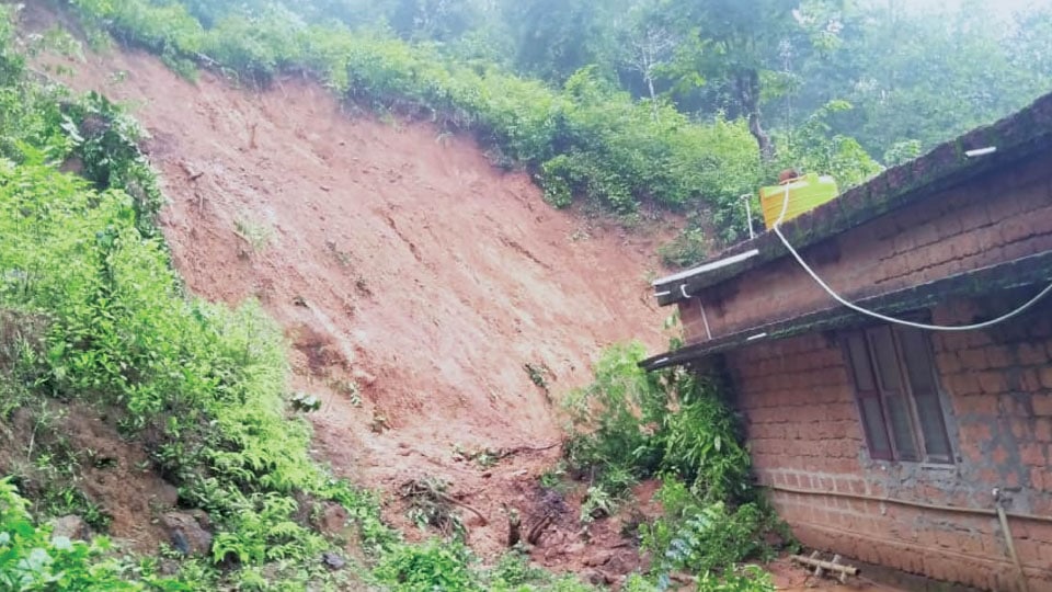 Minor landslides at Chembu, 2nd Monnangeri in Kodagu