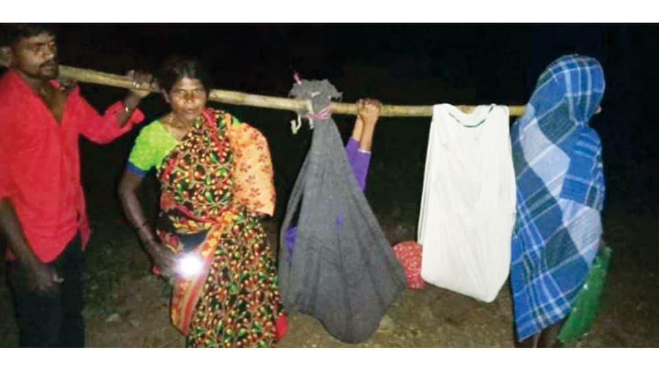 Villagers carry pregnant woman for 8 kms to reach Hospital
