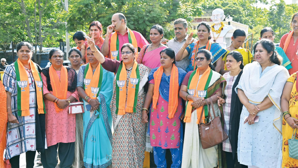 BJP Mahila Morcha stages protest against MLA Priyank Kharge