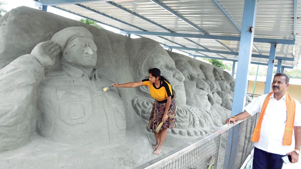 Sand sculptures of Puneeth Rajkumar at Dasara exhibition grounds