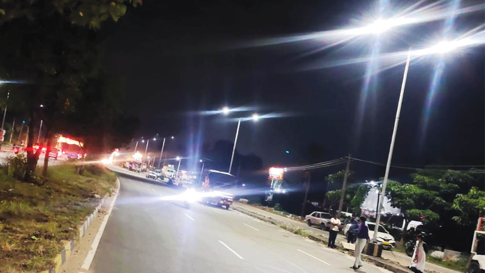 Post-Dasara, 3-km Ring Road glows bright with LED lights