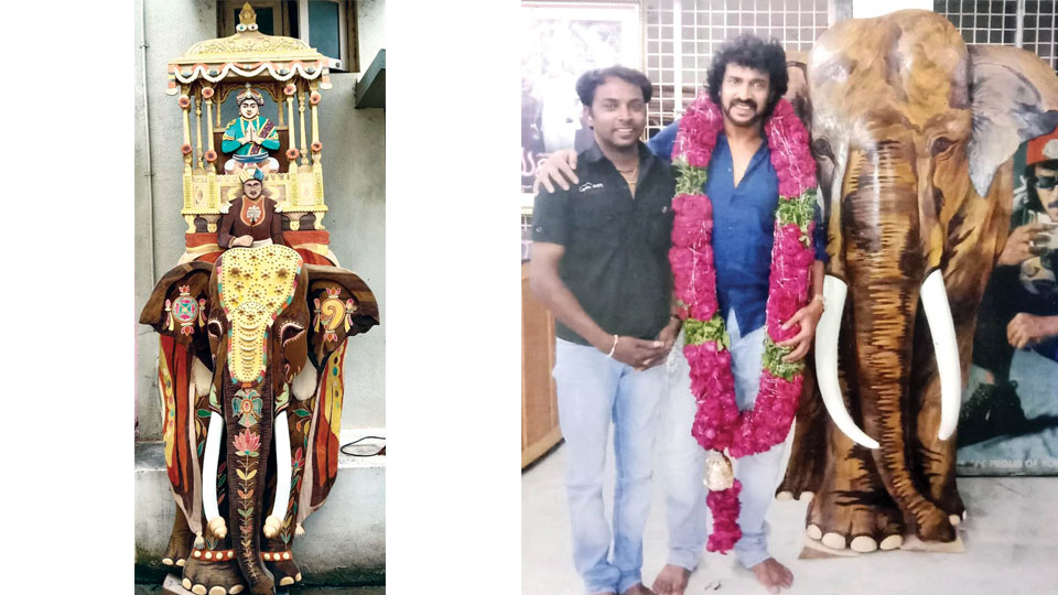 City inlay artist creates 11 ft. tall elephant, gifts it to actor Upendra