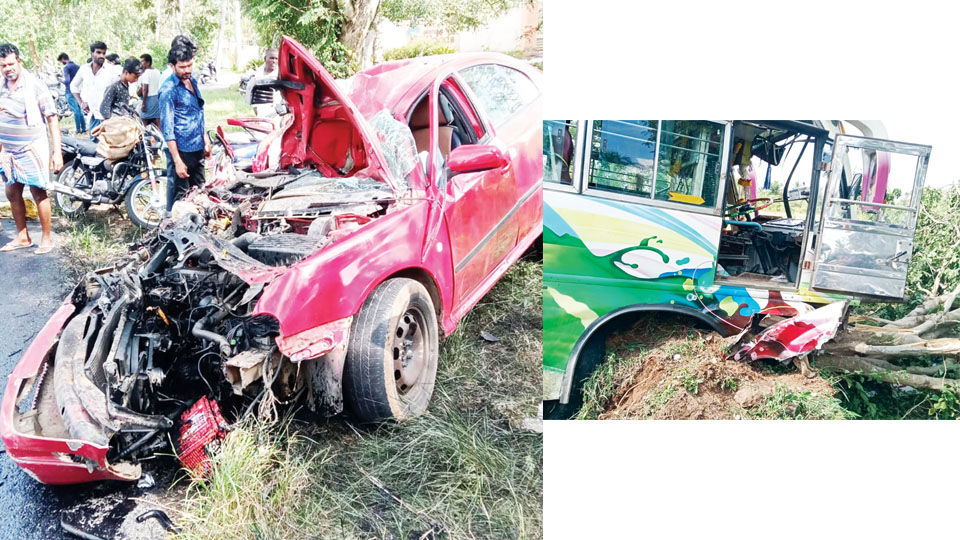 Man killed as private bus rams into car
