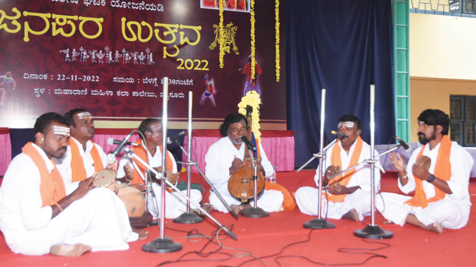 Maharani’s College students dance to folk songs at ‘Janapara Utsava’