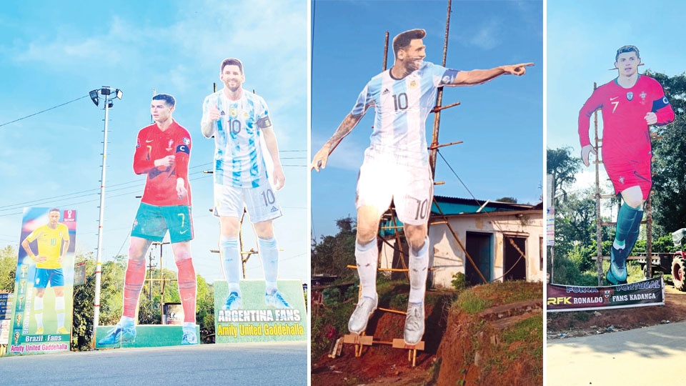 Cut-outs of Messi, Ronaldo, Neymar Jr. stand tall in Kodagu villages