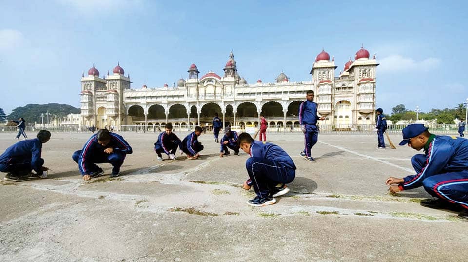NCC cadets’ cleaning drive at Mysore Palace