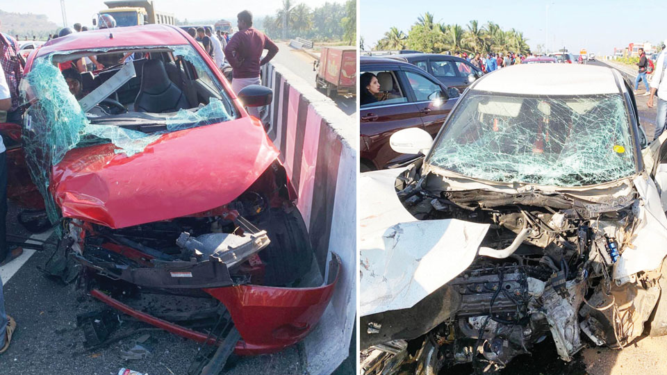 Woman killed, four injured as cars collide on Mysuru-Bengaluru Expressway