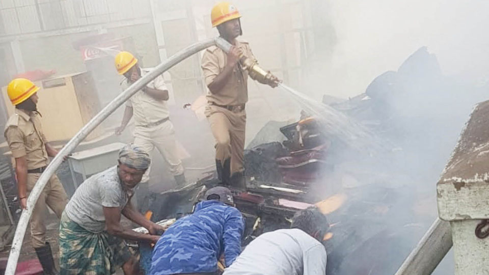 Fire destroys scrap cushion materials at Lakshmi Theatre premises
