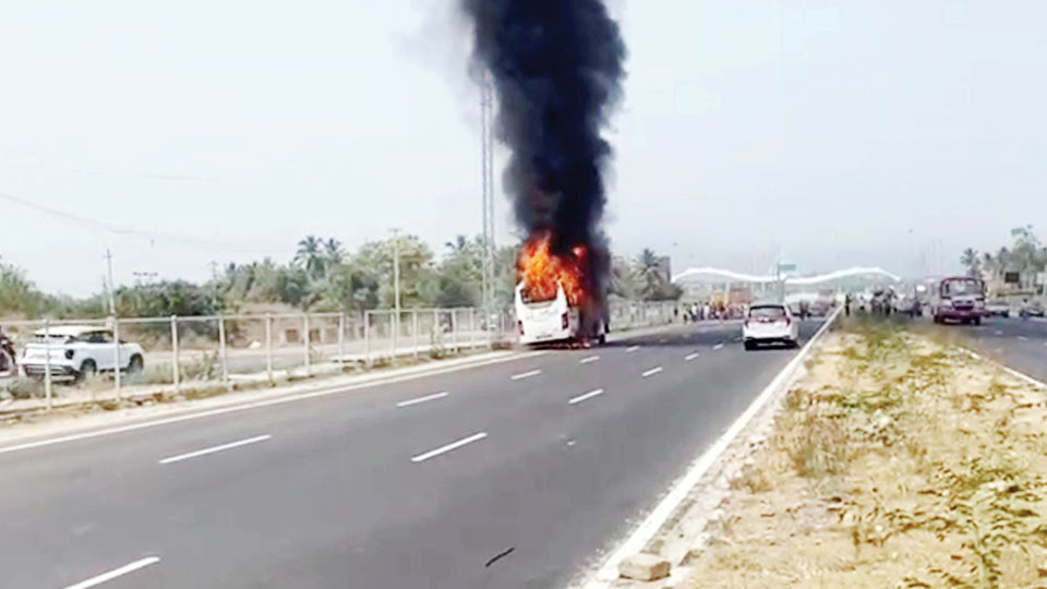 Miraculous escape for 30 passengers as bus catches fire on Expressway